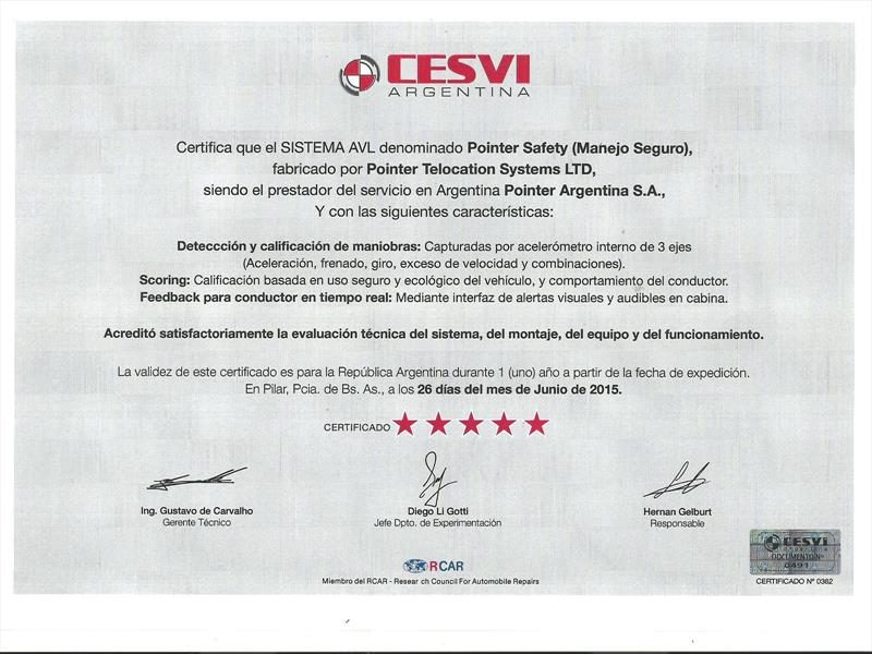 Pointer Argentina certificada por CESVI