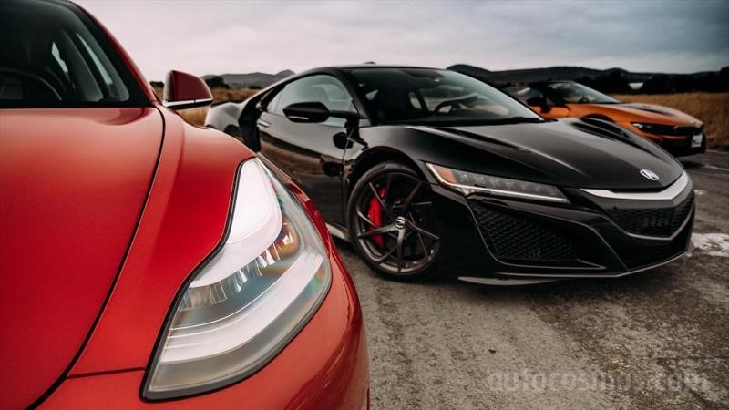 Tesla Model 3 vs BMW i8 Roadster vs Acura NSX