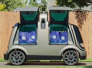 Este peculiar vehículo entrega pedidos a domicilio de manera autónoma
