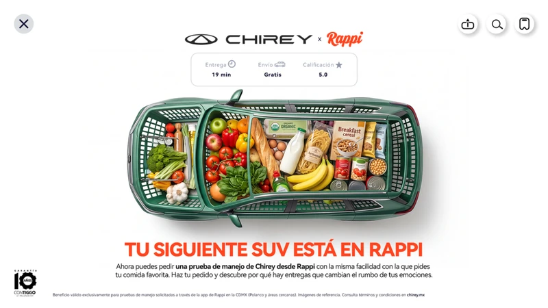 Chirey y Rappi ahora tienen pruebas de manejo a domicilio