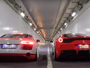 Audi R8 y Ferrari 458 Speciale juntos en un túnel