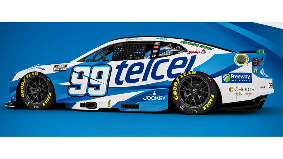 Imagen lateral del auto 99 de Daniel Suárez para la visita de NASCAR a México