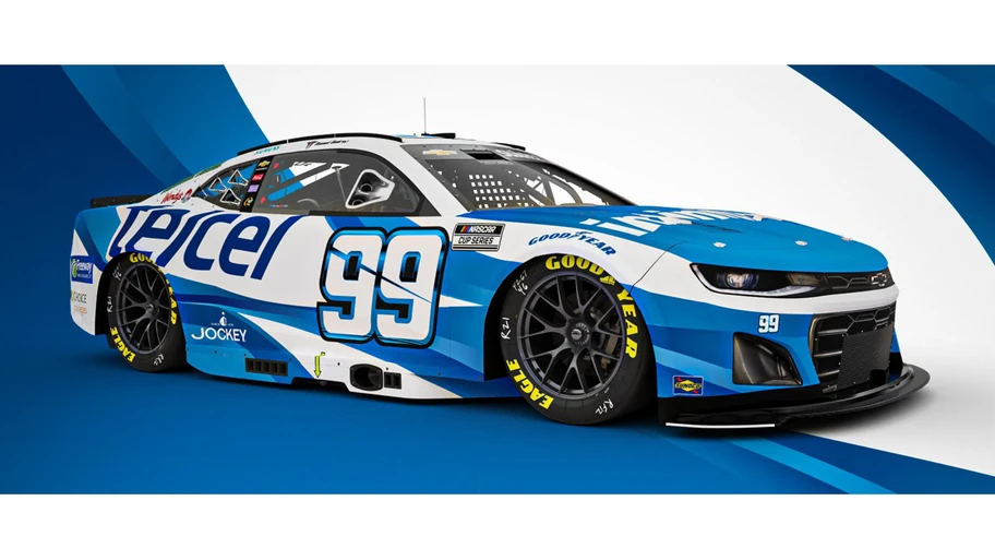 Imagen frontal del auto 99 de Daniel Suárez para la visita de NASCAR a México