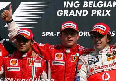 Kimi comanda el doblete de Ferrari en Spa
