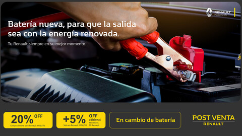 Renault Argentina ofrece a sus clientes 20% de descuento en baterías