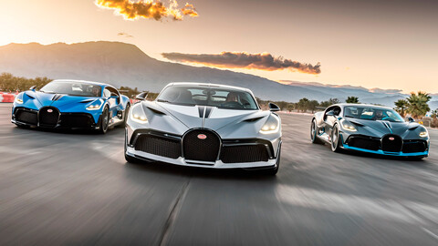 Bugatti junta tres Divo en una pista de carreras en California